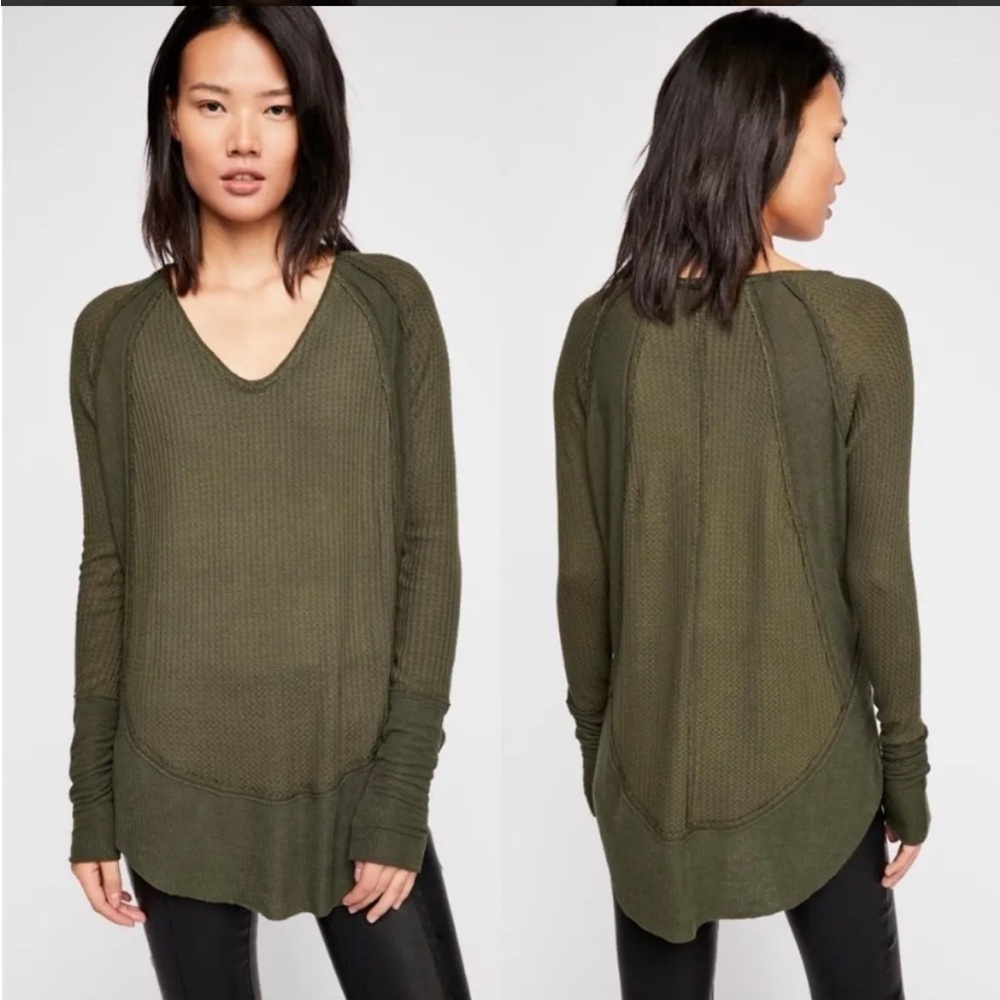 Free People Long Sleeve Catalina Thermal Olive Green Size M